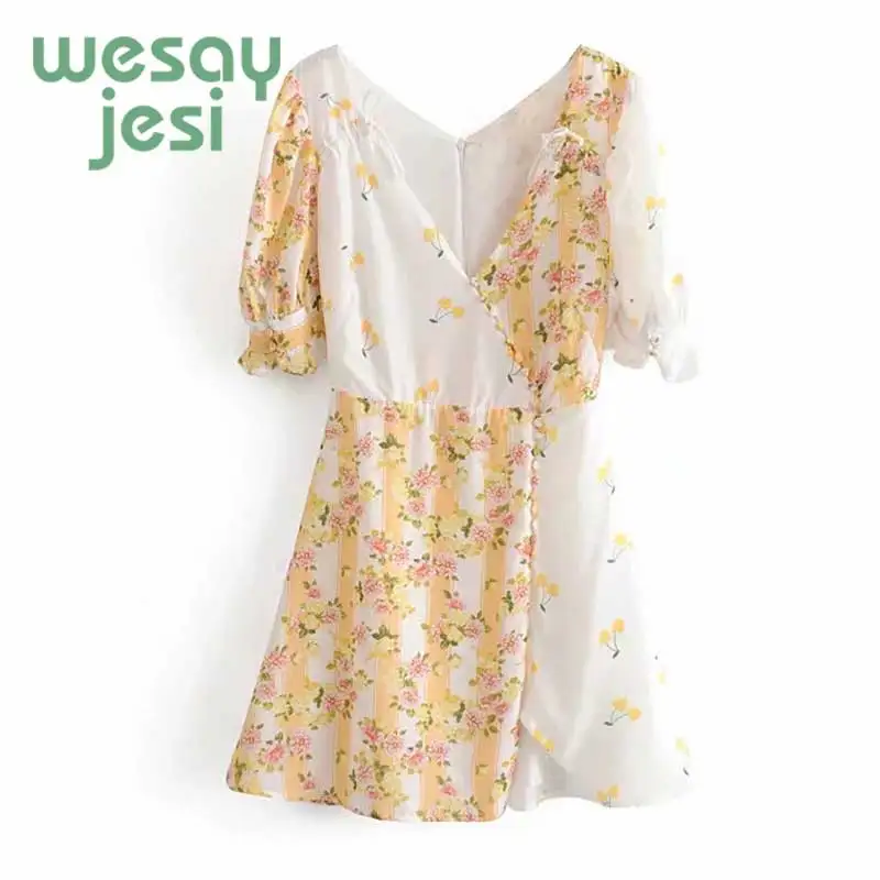 

Summer dress 2019 vintage beach sexy dress Floral Spliced Cherry Print Mini Dress Women Summer Beach Dress