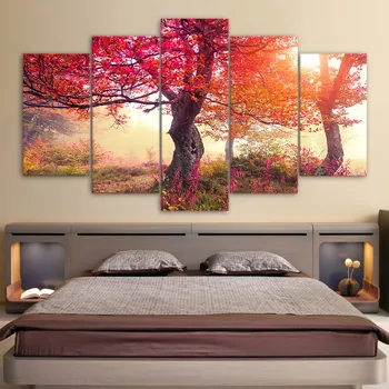 

Landscape Painting Seasons Trees Red Trees Forest Painting Large Canvas Art Wall Pictures For Home Decor No Frame 5 Piece