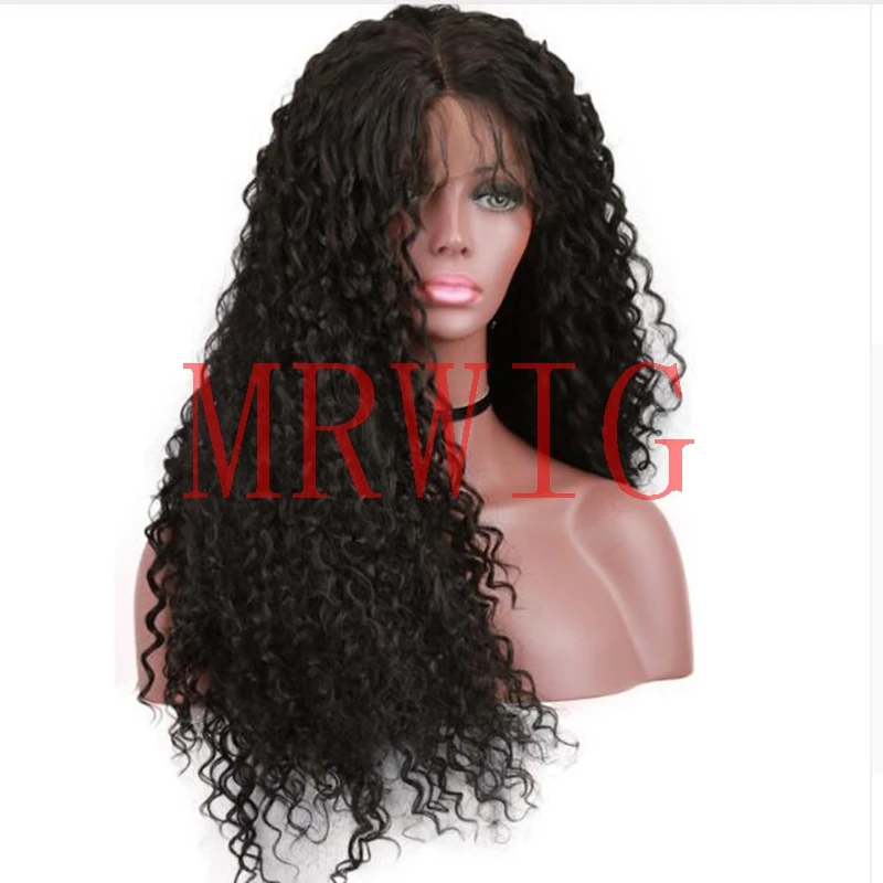

MRWIG Long Kinky Curly Synthetic Lace Front Natural Wigs Women Black Daily Use Half Hand Tied Middle Part Baby Hair 1b#2#8#27#