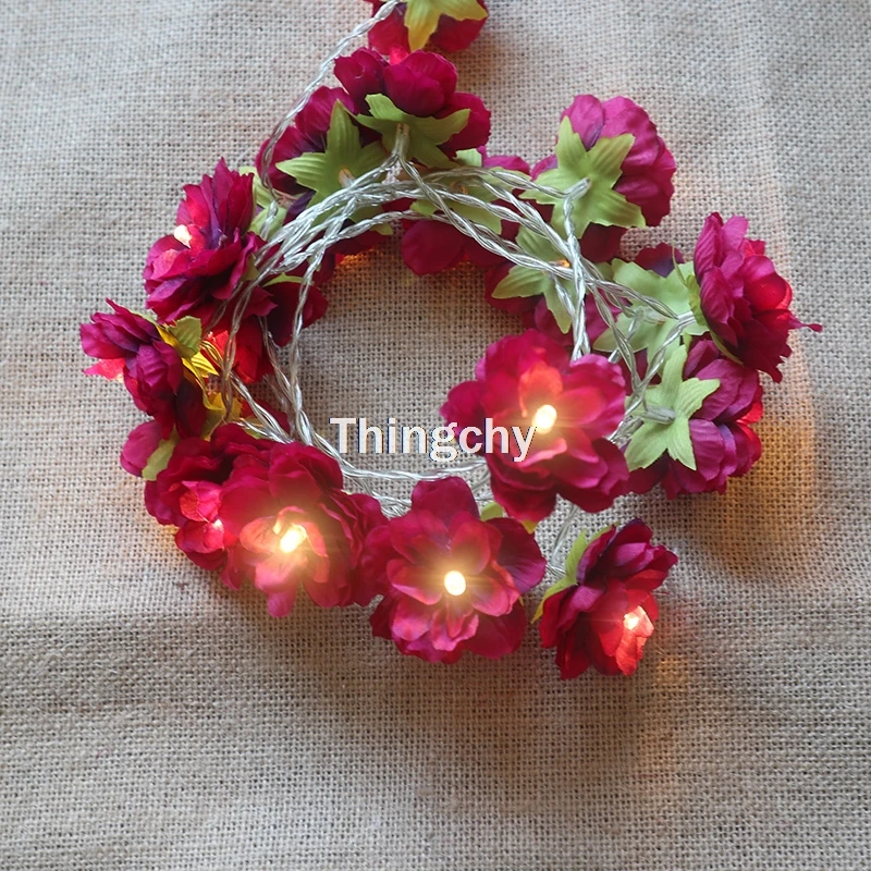Novelty Flower Fairy lights Battery 20LED Red wine Rose string lights for Wedding party decoration bedroom valentines home decor Novelty Flower Fairy lights Battery 20LED Red wine Rose string lights for Wedding party decoration bedroom valentines home decor