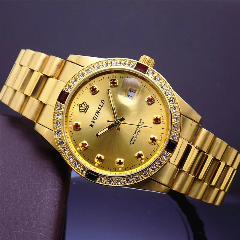 Модные Hk reginard брендовые новые кварцевые часы Роскошные полностью Золотые женские часы из нержавеющей стали аналоговые женские часы с датой