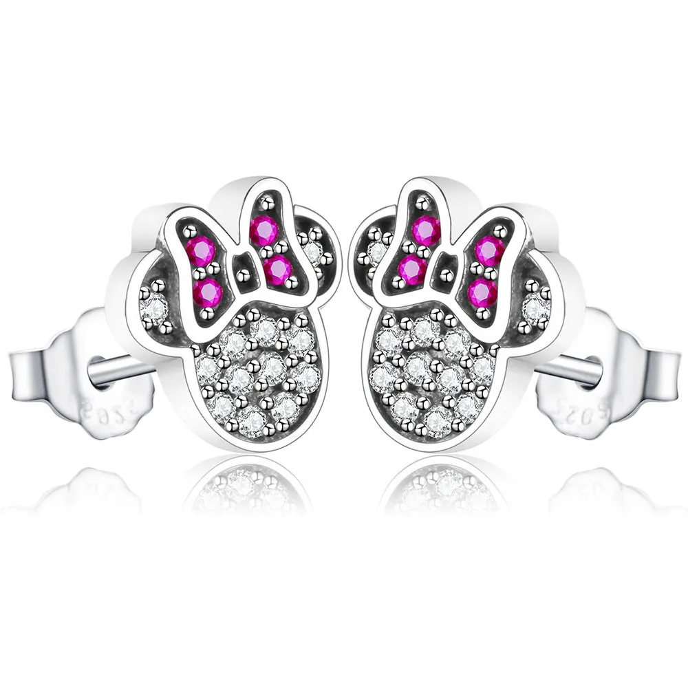 

2018 Summer Collection 100% 925 Sterling Silver Mickey Minnie Stud Earrings For Women Fashion DIY Jewelry Making Gift berloque
