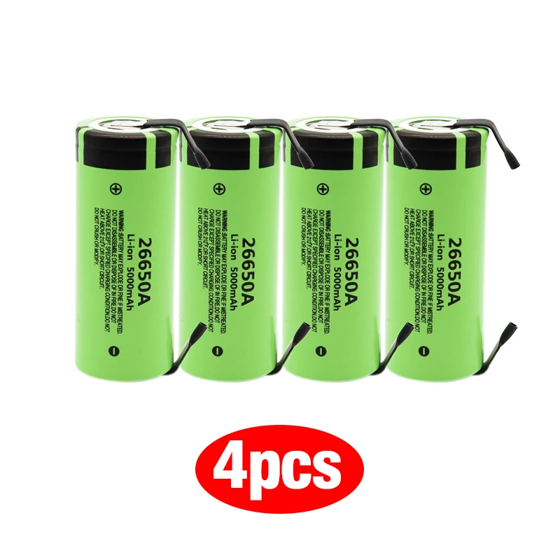 4pcs Аккумулятор для Panasonic 26650A 3,7 V 5000mAh высокой емкости 26650 литий-ионные аккумуляторы+ никелевые листы DIY - Цвет: 4pcs