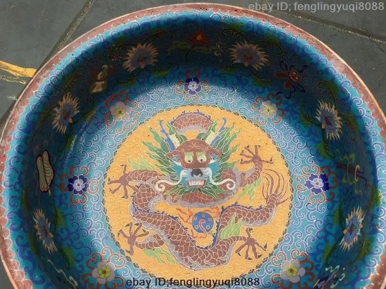 8 китайская королевская Бронза Медь cloisonne эмаль восемь на удачу, дракон миска