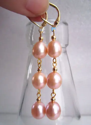 

PERFECT 10-12 AAA Drop Pink South Sea Pearl Earring 14k/20 Gold MARKED