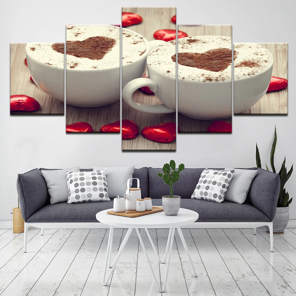 

Romantic Coffee Cappuccino Love 5 Piece HD Wallpapers Art Canvas Print modern Poster Modular art painting for Living Room Decor