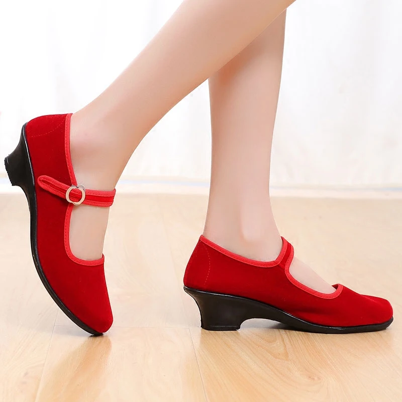 Fitnenss/Женская обувь; Цвет черный, красный; износостойкая обувь на высоком квадратном каблуке