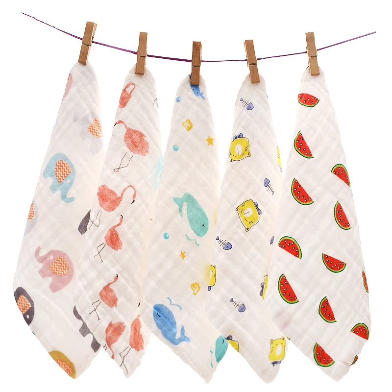 5 Pcs Soft Cotton Gauze Reusable Diapers Multifunction Water Absorption Towel Bibs Breathable Napkin for Newborn Children Infant Yellow Baby Nappy Diaper
