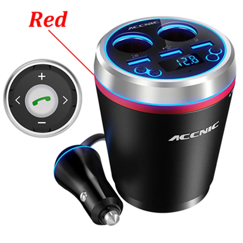 Accnic C1 3.5A 3 USB Car FM Transmitter Car Cigarette Lighter MP3 Player Adapter Hands free Wireless Bluetooth Radio FM Receiver - Название цвета: Red With Control