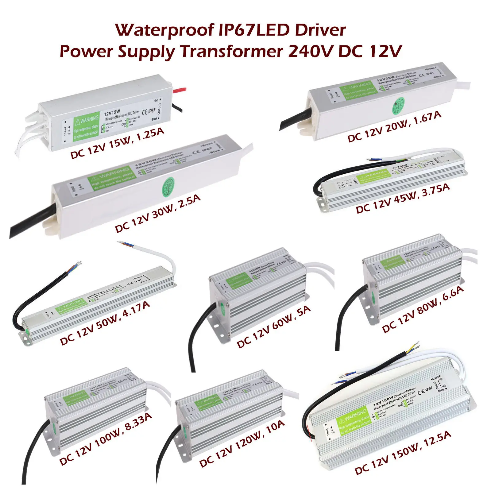 AC 220V до 12V DC 24 V адаптер питания 10W 20W 30W 50W IP67 Открытый водонепроницаемый 12 вольт