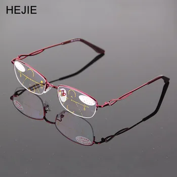 

Fashion Women Alloy Multifocal Progressive Reading Glasses Brand Oval Half Rim High Quality Diopter+1.0-+4.0 Gold Y1153