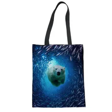 FORUDESIGNS Canvas Shopping Bag Shark Dolphin Blue Shoulder Carrying Bag Eco Reusable Cloth Bag Personalized Tote Bag 2018 New