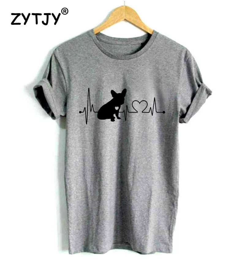 الفرنسية البلدغ نبضات شريان الحياة طباعة إمرأة T قميص القطن عارضة مضحك قميص لسيدة أعلى المحملة نعرفكم محب هبوط السفينة جديد-76