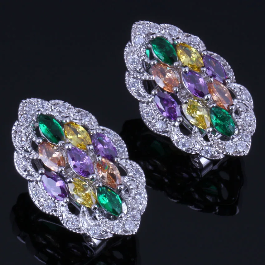 Впечатляющие многоцветные серьги-кольца Marquise с коричневым кубическим цирконием