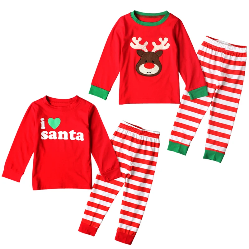 Christmas Kids Baby Boys&Girls Clothing Set Deer Pyjamas Nightwear Sleepwear Long Sleeve T-shirt+Pant 2Pcs Xmas Clothing DS20