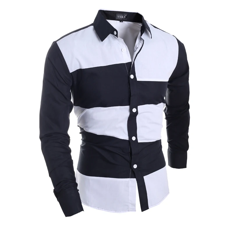 2016 Novelty geometric color patchwork men casual shirts UK style