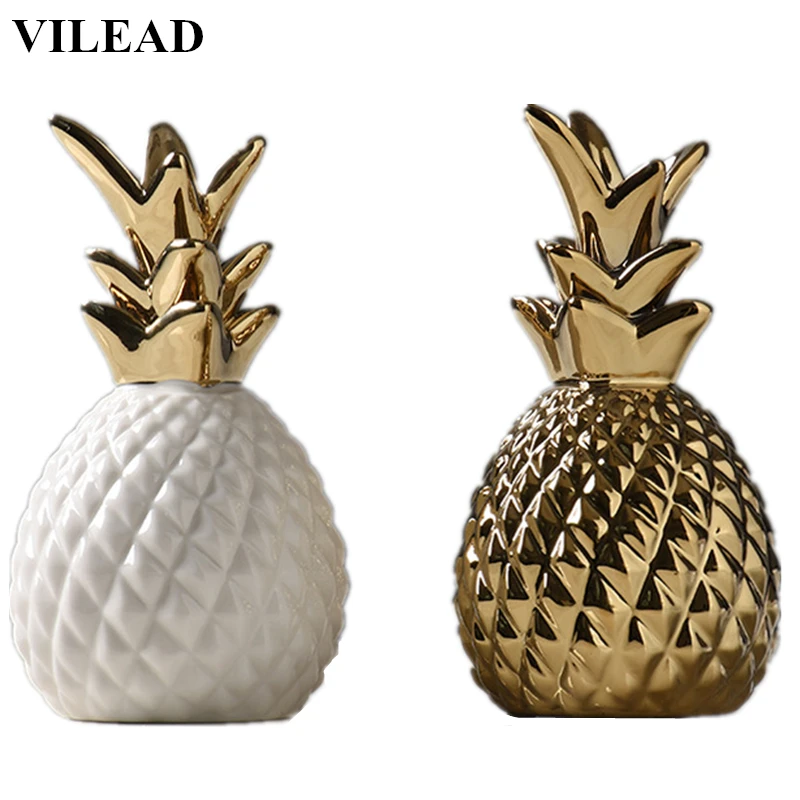 Vilead 18cm Gold White Ceramic Pineapple Decorative Figurine Fruit