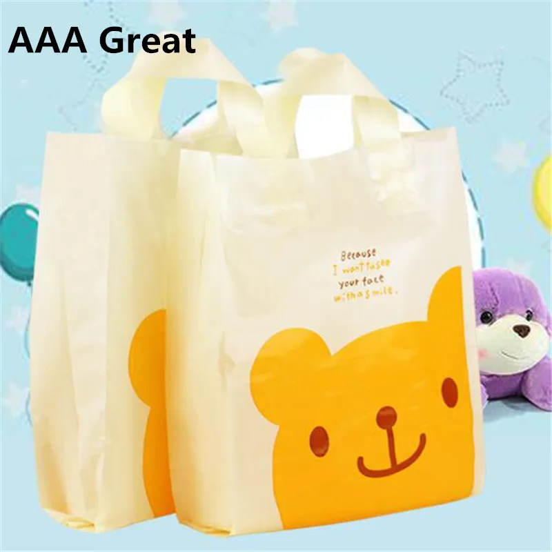 

AAA Great 50pcs/Lot Big Plastic Bag Shops Clothes Gift Bags With Handles Wedding Birthday Party Supplies Gift Bags Cookies Store