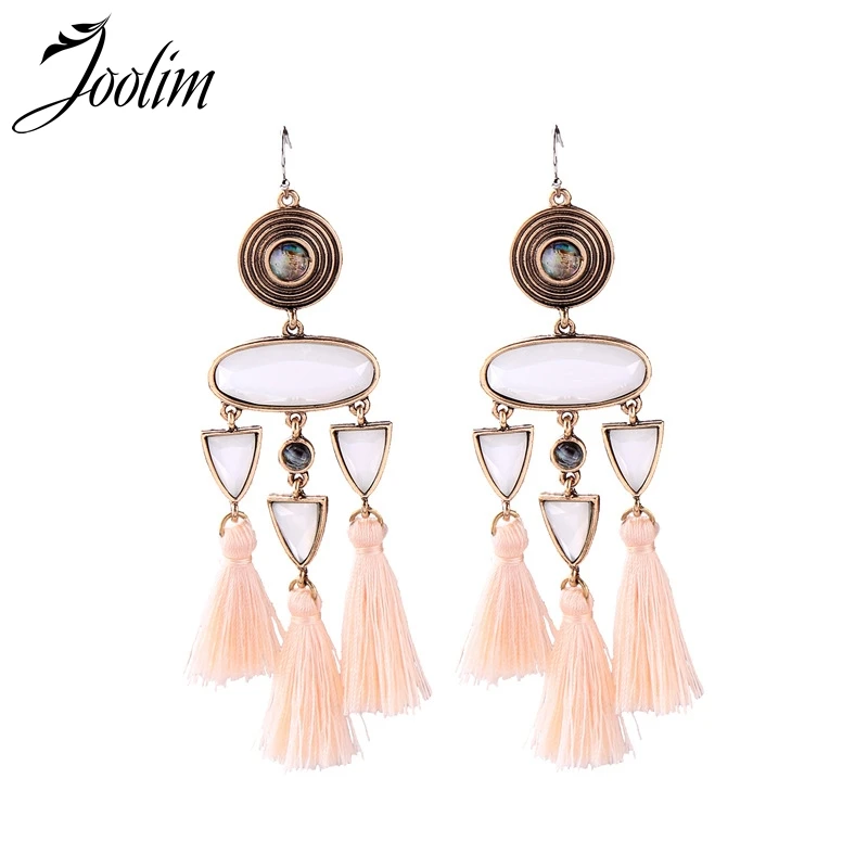 JOOLIM Vintage Light Pink Fabric Tassel Dangle Earring Chandelier