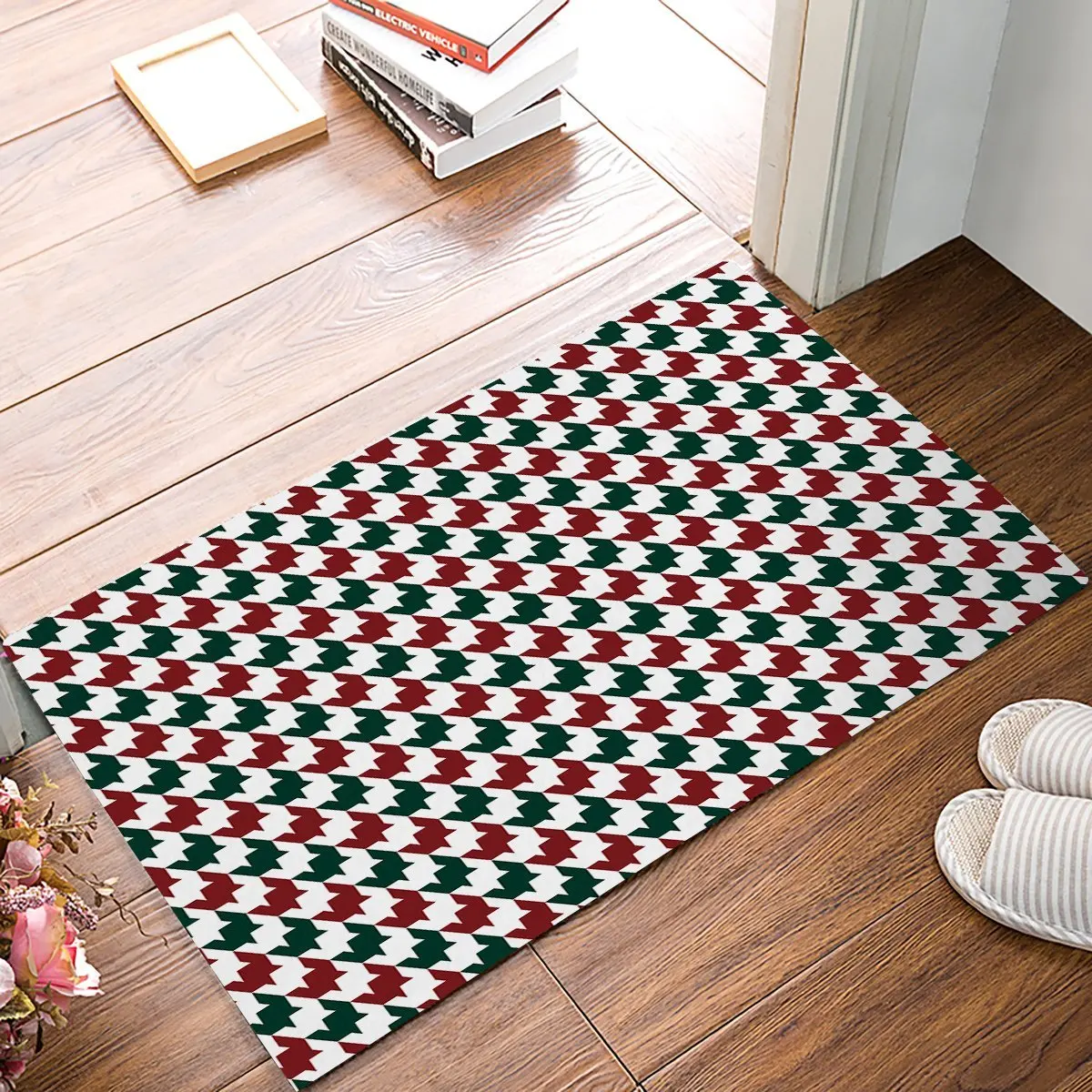 Fashion Houndstooth Red And Green Door Mats Kitchen Floor Bath Entrance