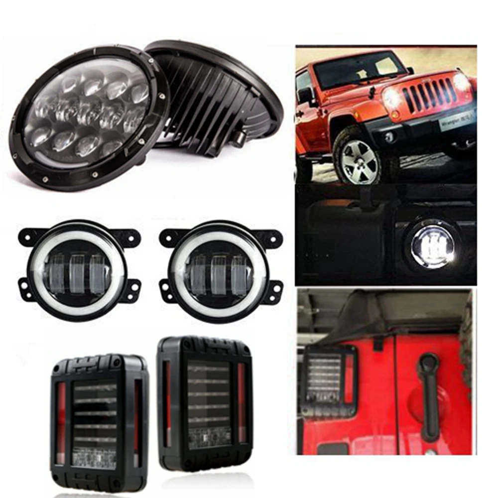 

7 inch LED Headlights 105w 4inch Led Fog Light White Halo DRL & Tail Brake Light Assembly for 07-17 Jeep Wrangler JK TJ