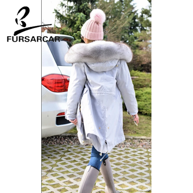 FURSARCAR/Новинка Женское пальто с натуральным мехом роскошная Зимняя Толстая теплая
