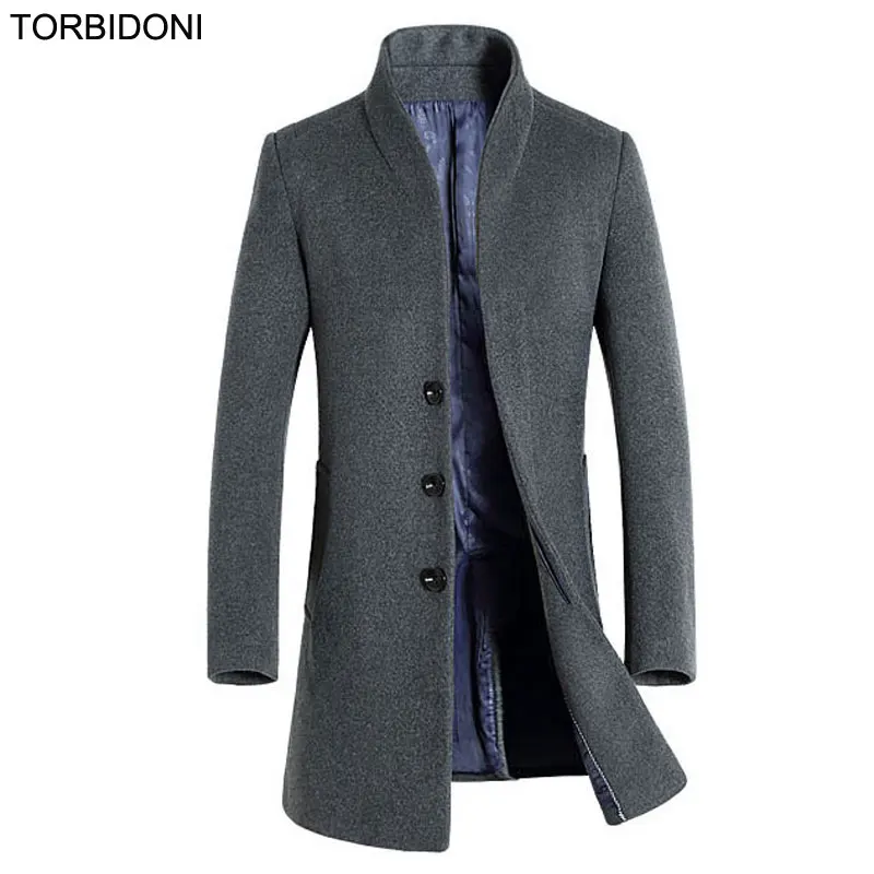 New Men Woolen Coats Middle Long Jackets Coats hight quality Autumn ...