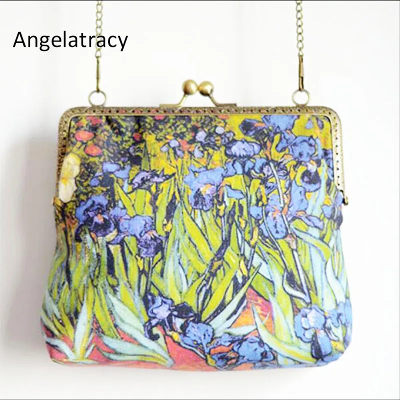 Angelatarch/ г.; модная новинка; женская цепочка в консервативном стиле; золотая металлическая оправа; цветок сливы; Kisslock; синяя хлопковая Курьерская сумка