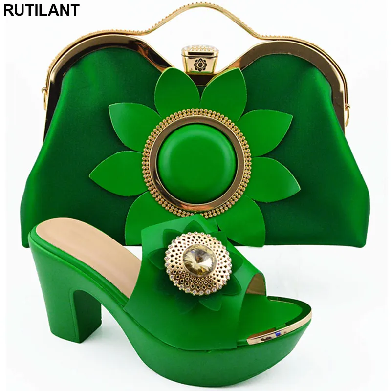 

Italian Shoe and Bag Set for Party In Women Nigerian Shoes and Matching Bags Decorated with Rhinestone Ladies Sandals with Heels