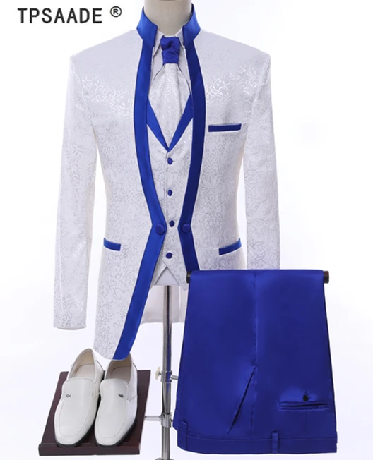 Tpsaade Королевский синий обод сценическая одежда для мужчин костюм набор Мужские свадебные костюмы костюм смокинг жениха формальный(куртка+ брюки+ жилет+ галстук