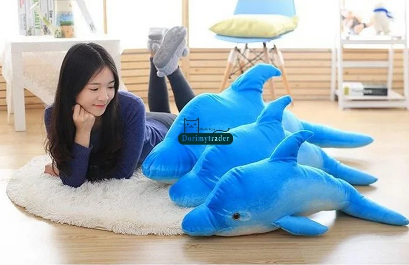 Dorimytrader NEW Lovely 120cm Big Simulated Animal Dolphin Plush Pillow Doll 47'' Soft Stuffed Blue Cartoon Dolphins Kids Play Toy DY60132 (2)
