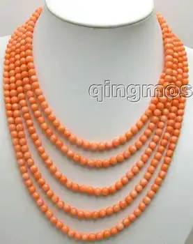 

SALE Pink 6-7mm Round natural coral 18-23" 5 Strands neckalce with Big Shell Clasp-nec5202