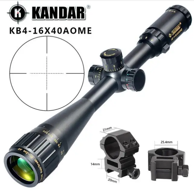 KANDAR Gold Edition 4-16x40 AOME стекло гравированное Mil-dot Сетка фиксирующий прицел охотничий прицел тактический оптический прицел - Цвет: with picatinny rings