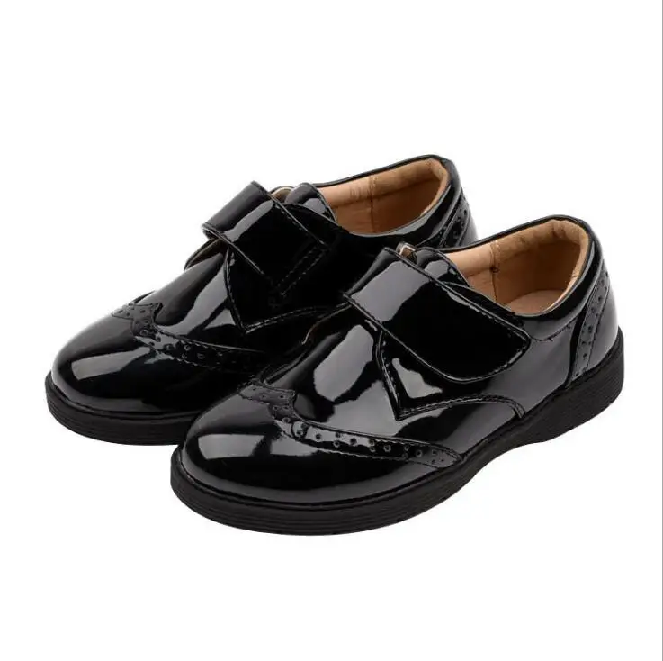 New Boys and girls British fashion Kids shoes Black and white flower girl students evening performance PU children's shoes