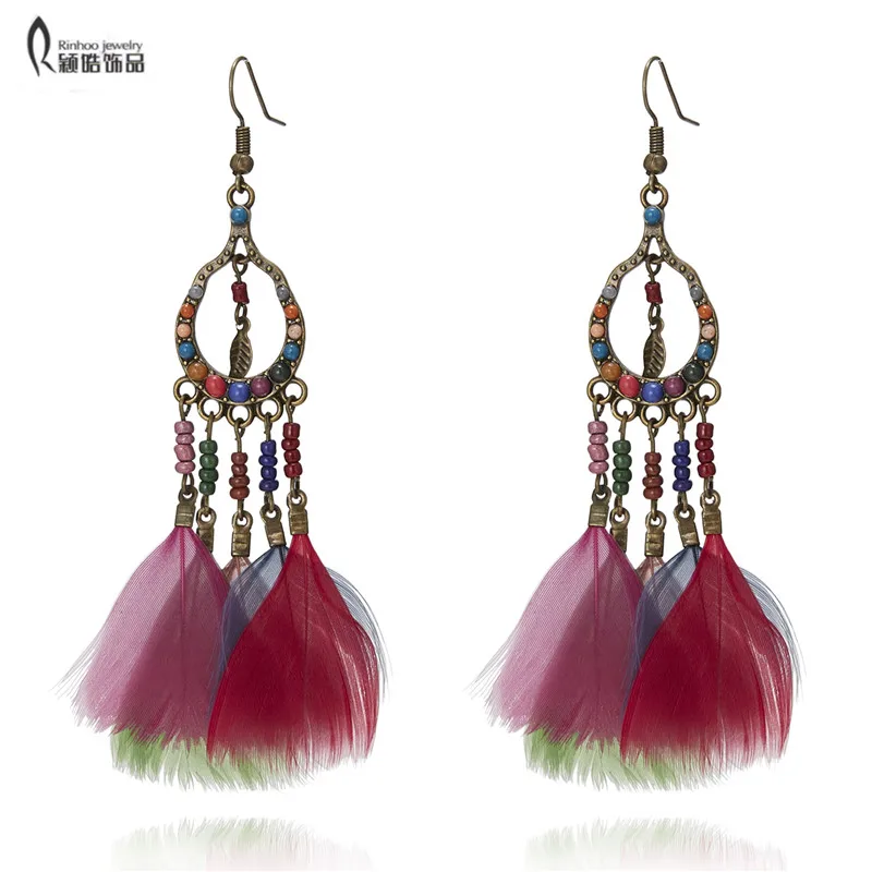 

Bohemia Waterdrop Feather Tassel Long Earrings For Women Ethnic Drop Earrings Jewelry Long Dangle Wedding Bride Party Gift