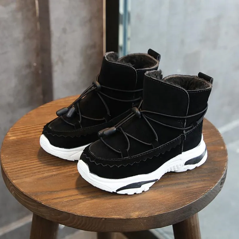 

New Winter Children Snow Boots For Girls Fur Boot Fashion Kids Shoes Keep Warm Fashion Soft Girl Leather Plush Boots
