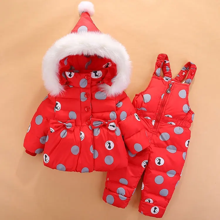 Зимний пуховый комплект одежды для детей, водонепроницаемый Зимний комбинезон для девочек, куртка с капюшоном+ штаны, теплая детская одежда, верхняя одежда, пальто