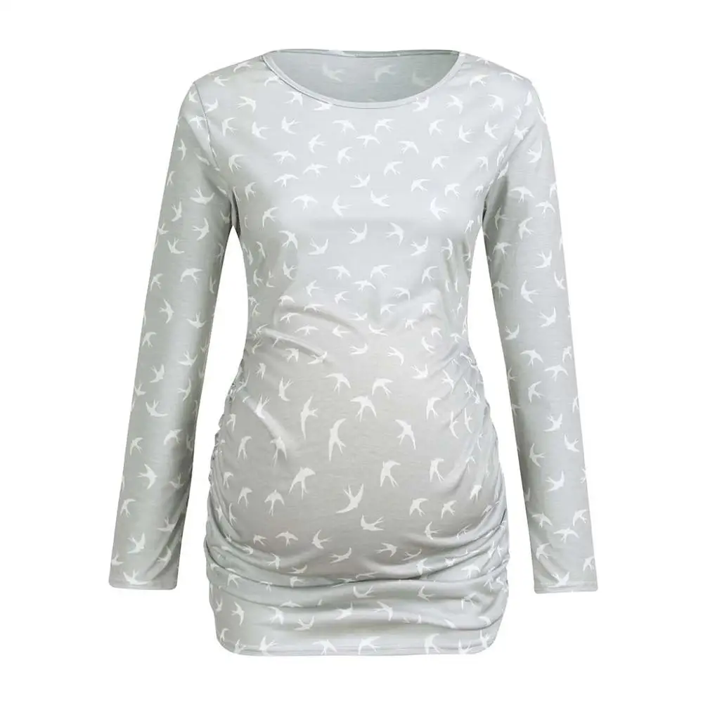 Shujin модная повседневная свободная одежда с круглым вырезом и длинными рукавами для беременных женщин футболки Одежда для беременных - Цвет: Gray