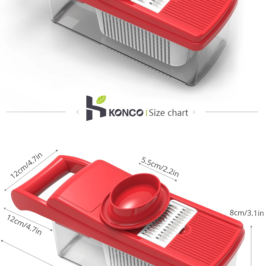 Лезвия из нержавеющей стали от KONCO, нож для резки овощей и Терка с контейнером для хранения, защита рук, безопасные кухонные инструменты