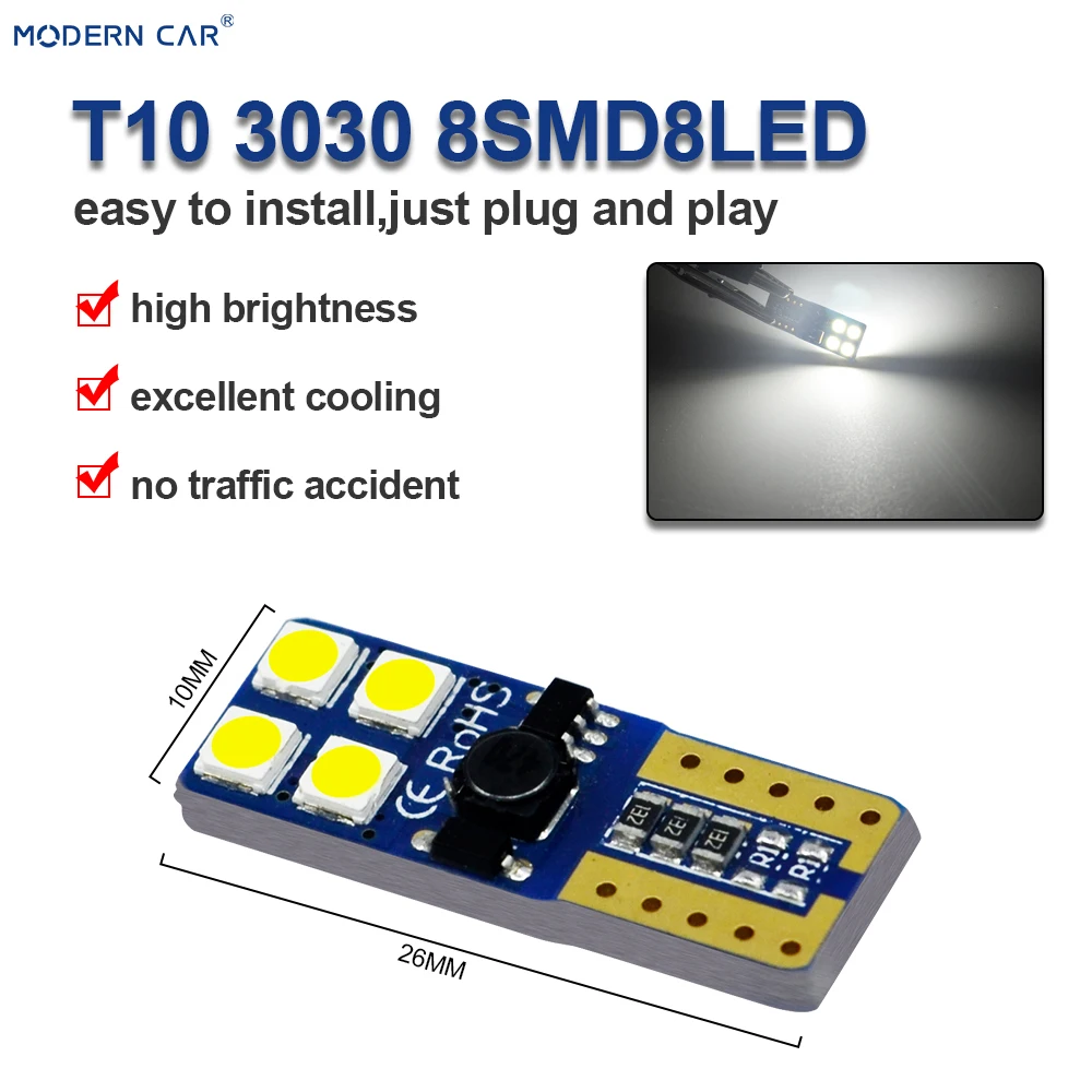 Современный автомобиль 2 шт. T10 W5W лампы 8SMD 3030 чип из подключению Can-шины светодиодный белый светильник-излучающие диоды для подавления переходных скачков напряжения независимых светодиодные лампы для автомобильных фар 12V