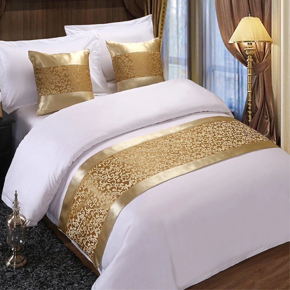 

RAYUAN Golden Floral Bedspreads Bed Runner Throw Bedding Single Queen King Bed Cover Towel Home Hotel Decorations