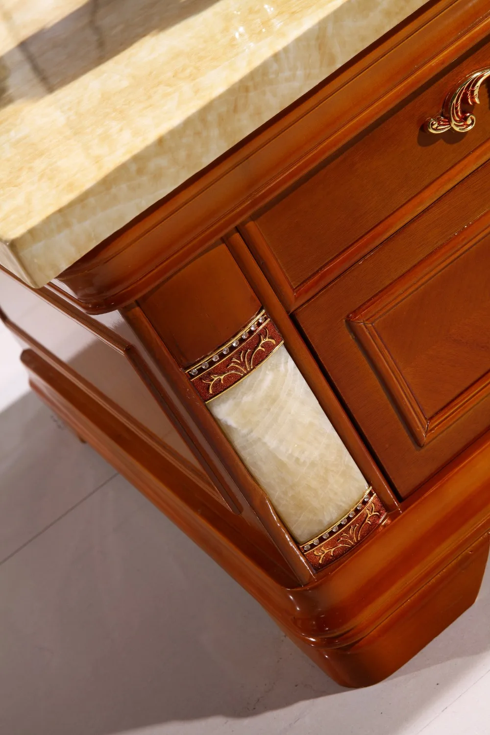 European retro wooden corner side table storage drawer marble top made in China living room furniture