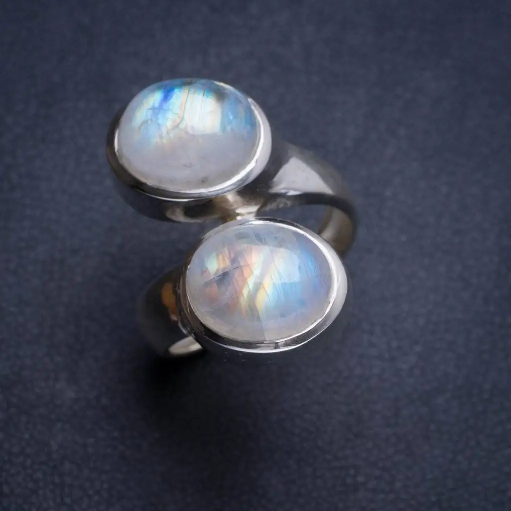 

Natural Rainbow Moonstone Handmade Unique 925 Sterling Silver Ring 6.75 Y4681