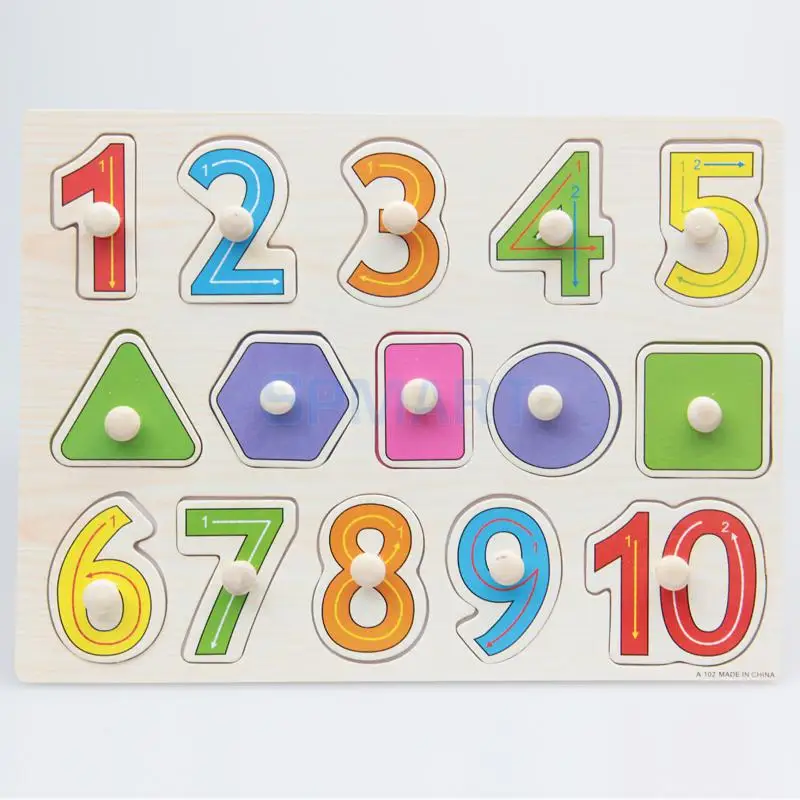 

Wooden Numbers Shaped Peg Puzzle Baby Toldder Preschool Kids Toy
