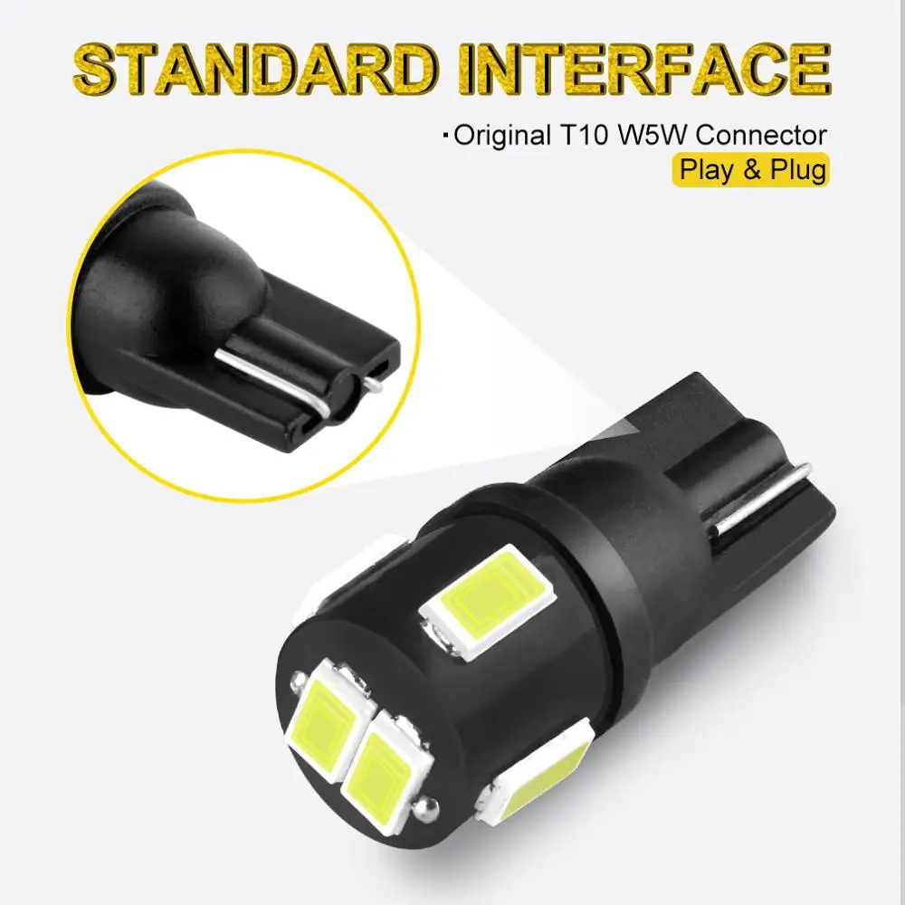 S& D 6 шт. T10 светодиодный W5W светодиодный лампы автомобиля светильник 194 168 просвет чтения фонарь освещения номерного знака Интерьер Потолочные плафоны 12V 6000k 5w5 авто