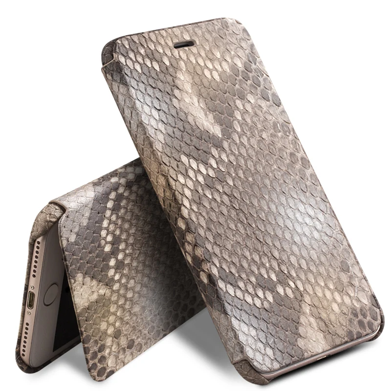 

QIALINO Case for iPhone7 Genuine Leather Flip Cover for iPhone7 Plus Fashion Pure Handmade Custom-built Python Skin Case 4.7/5.5