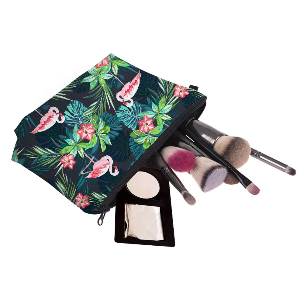FCCEXIO косметичка с принтом Фламинго с Тропическими Цветами Палм-зеленая, свежая Модная Портативная макияжная сумка Организатор дорожных туалетов