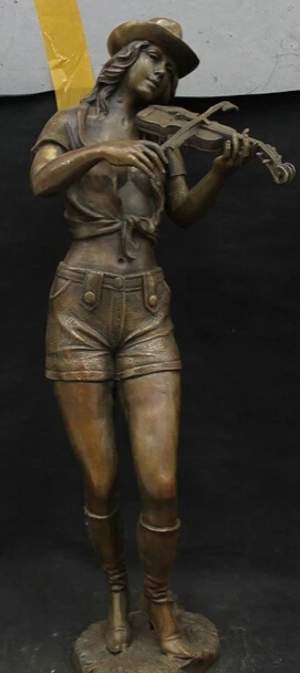 

JP S0524 30" China Chinese Copper belle woman womenfolk musician perform violin Statue Discount 35%