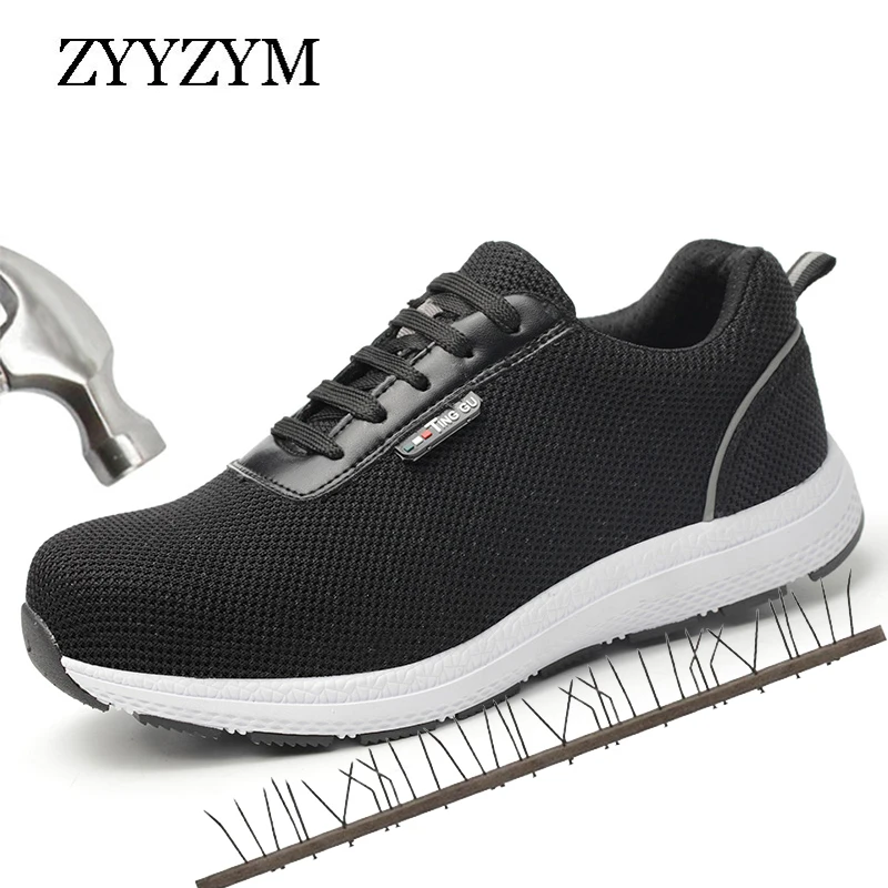 ZYYZYM/мужские рабочие защитные ботинки; вентиляция; сезон весна-осень; уличные ботинки со стальным носком; Мужская защитная обувь с защитой от проколов