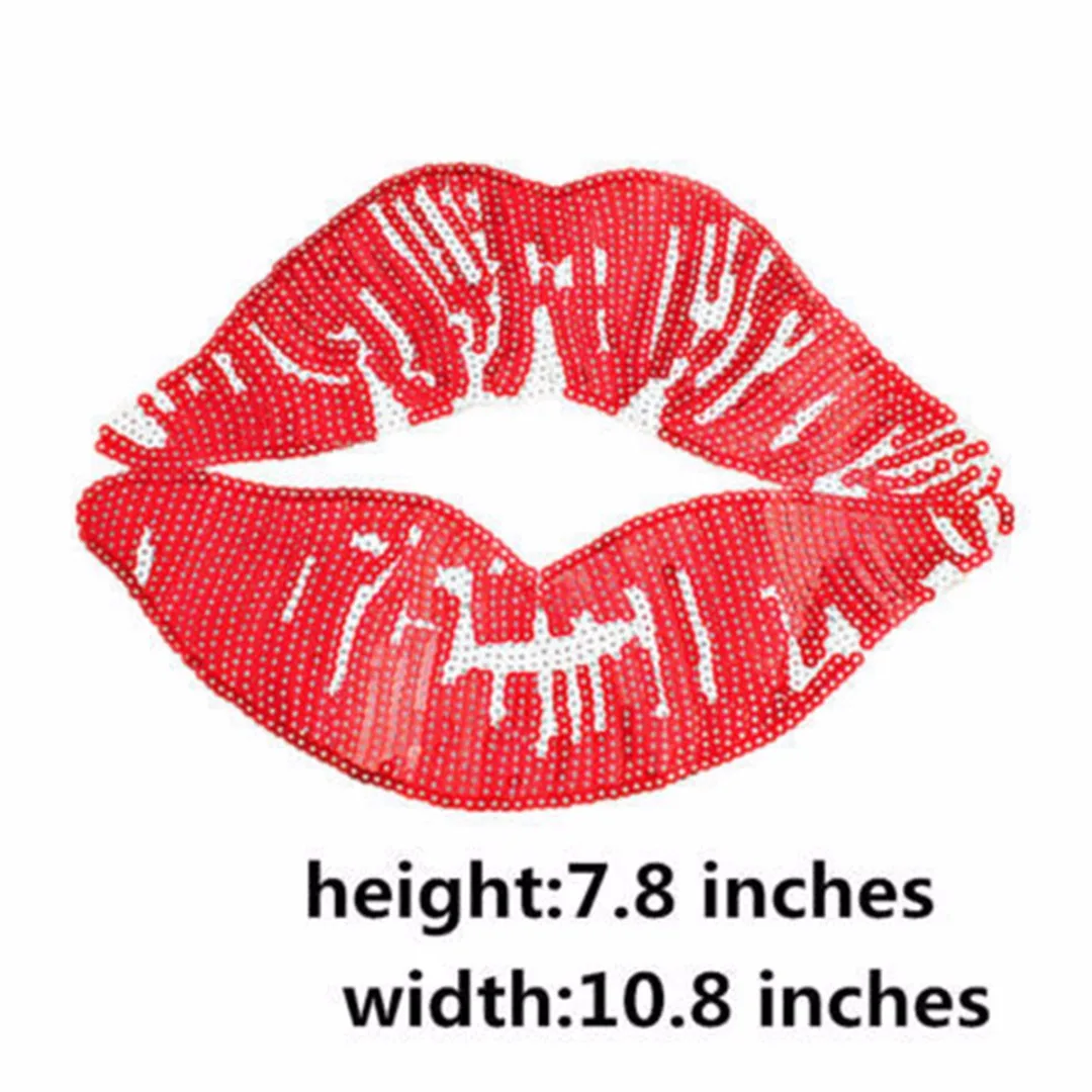 JX-LCLYL New Red Lips Sequins Embroidered Applique Iron On Patches Clothes Bag Hat Fabric